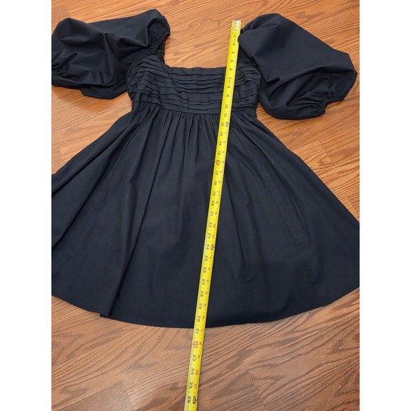 Abercrombie & Fitch Black Puff Sleeve Pleated Smocked Mini Babydoll Dress XS - Picture 3 of 7